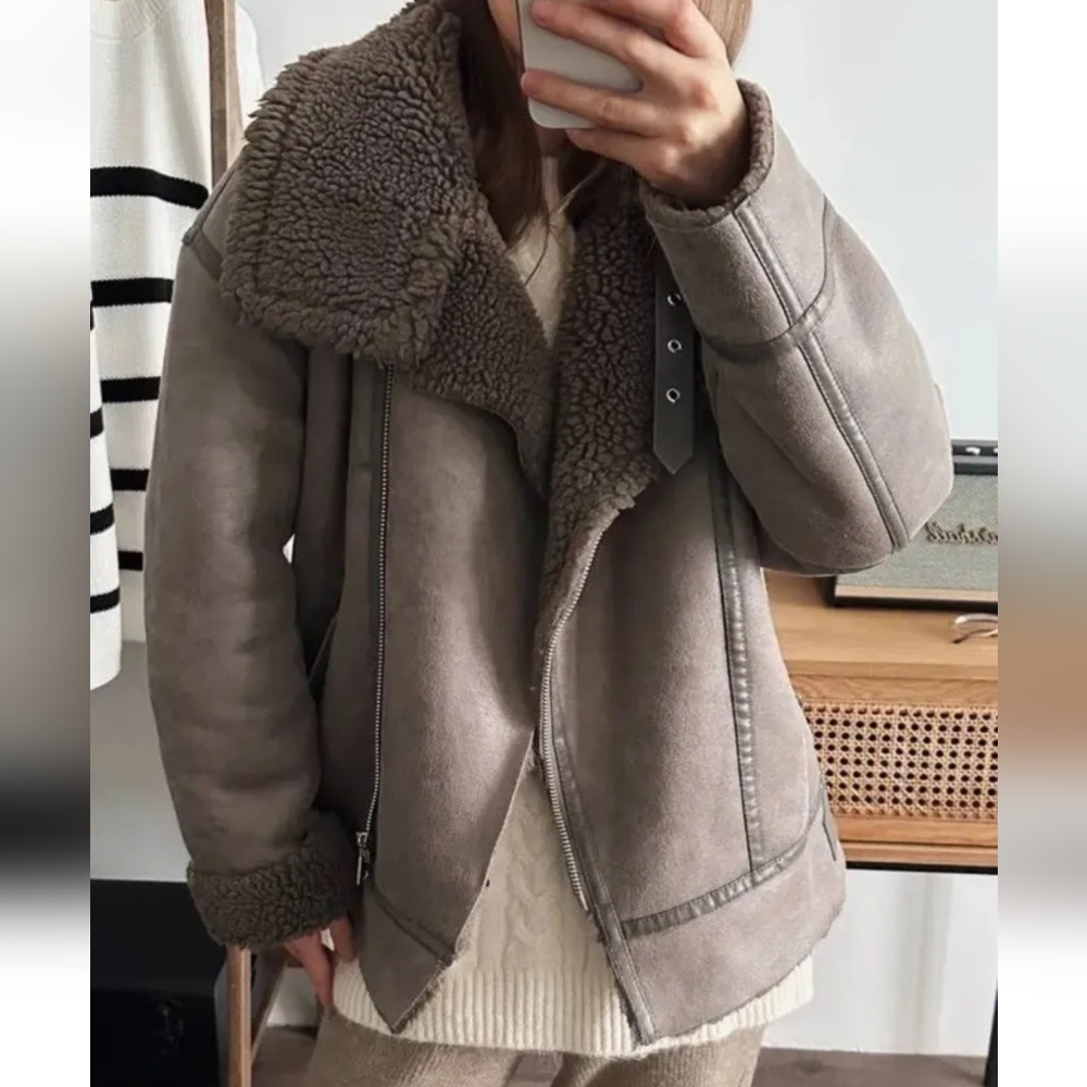 NWT ZARA DOUBLE FACED FAUX SHEARLING FUR JACKET - Picture 2 of 16